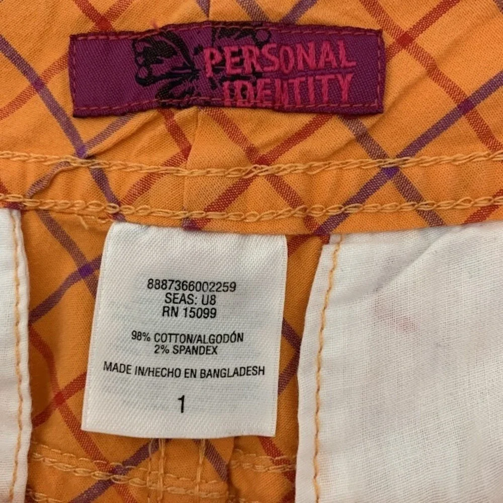 Personal Identity Womens Size 1 Junior Chino Shorts Cotton Blend Orange Plaid